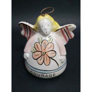 Vintage Ceramic Christmas Spring BELL Angel Courage Flower Pink  Fixed